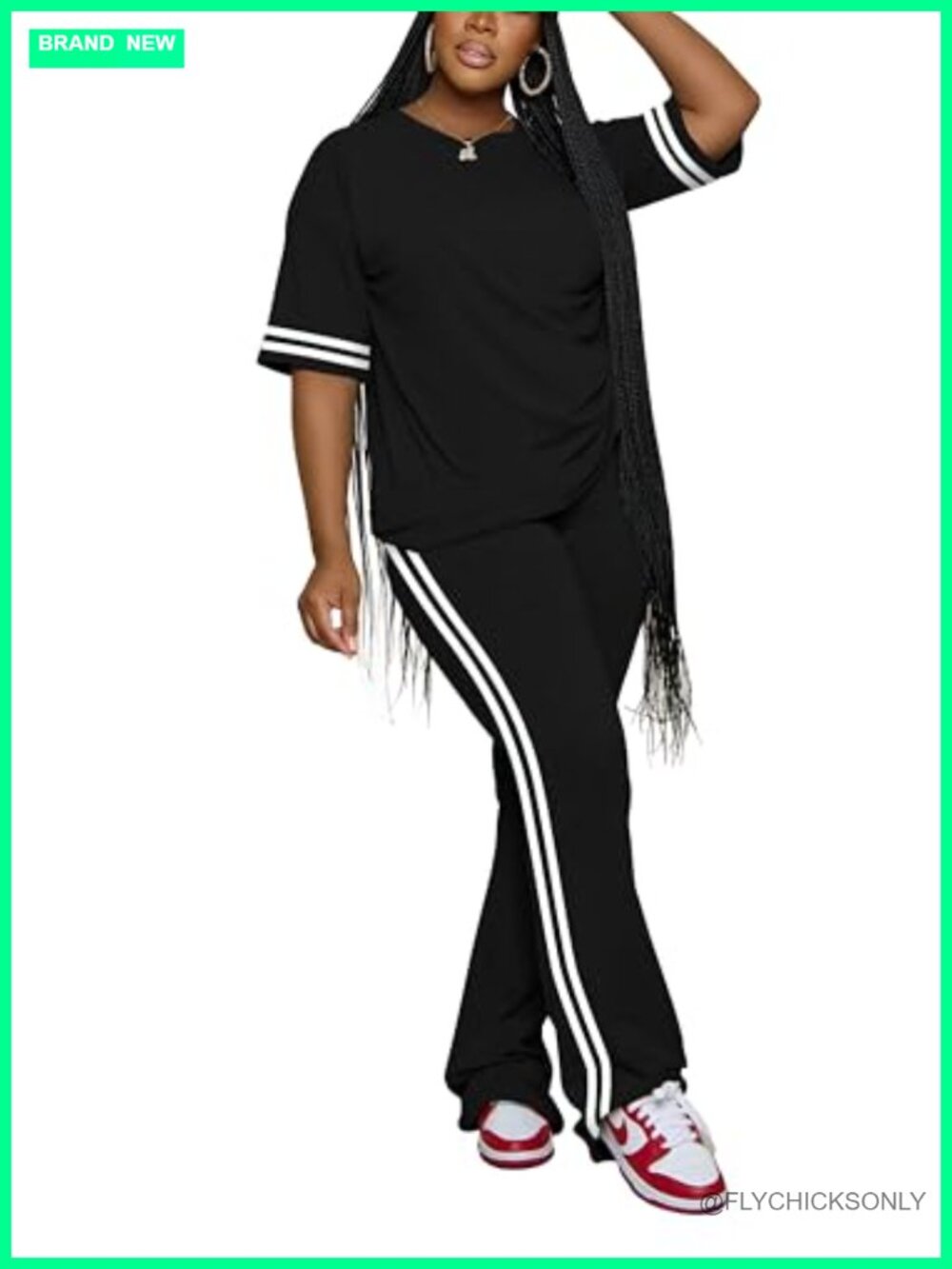 Women's 2 Piece Tracksuit Lounge Set with Striped Flare Pants - Picture 1 of 6
